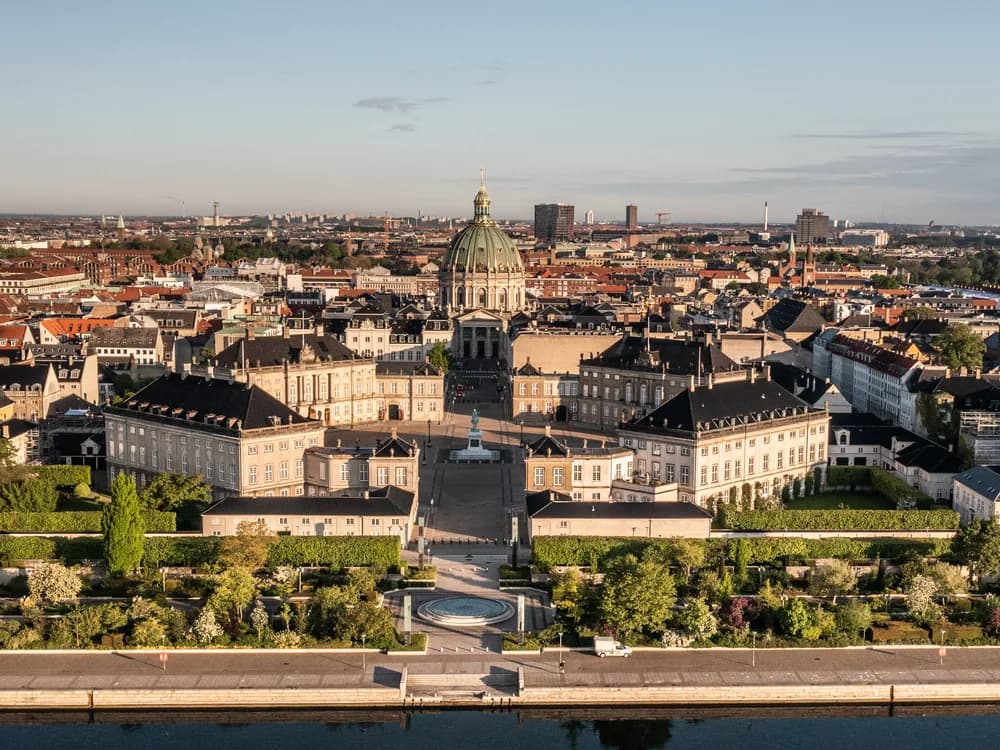 The octagonal courtyard of Amalienborg Palace with the equestrian statue of Frederick V, Copenhagen