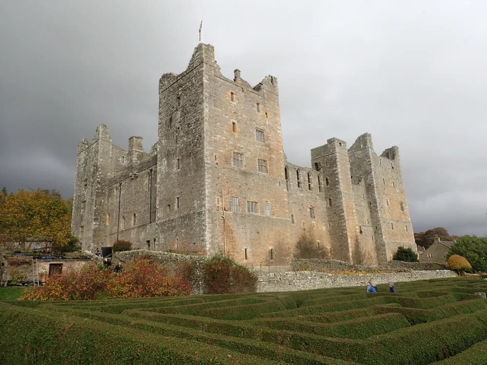 Bolton Castle rising above the green valley of Wensleydale in the Yorkshire Dales
