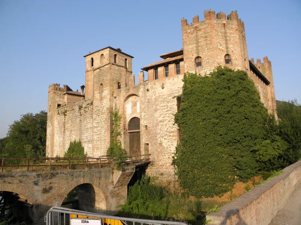 Castello di Valbona in the Euganean Hills of the Veneto, with its medieval towers and patrol walkway above the estate vineyards