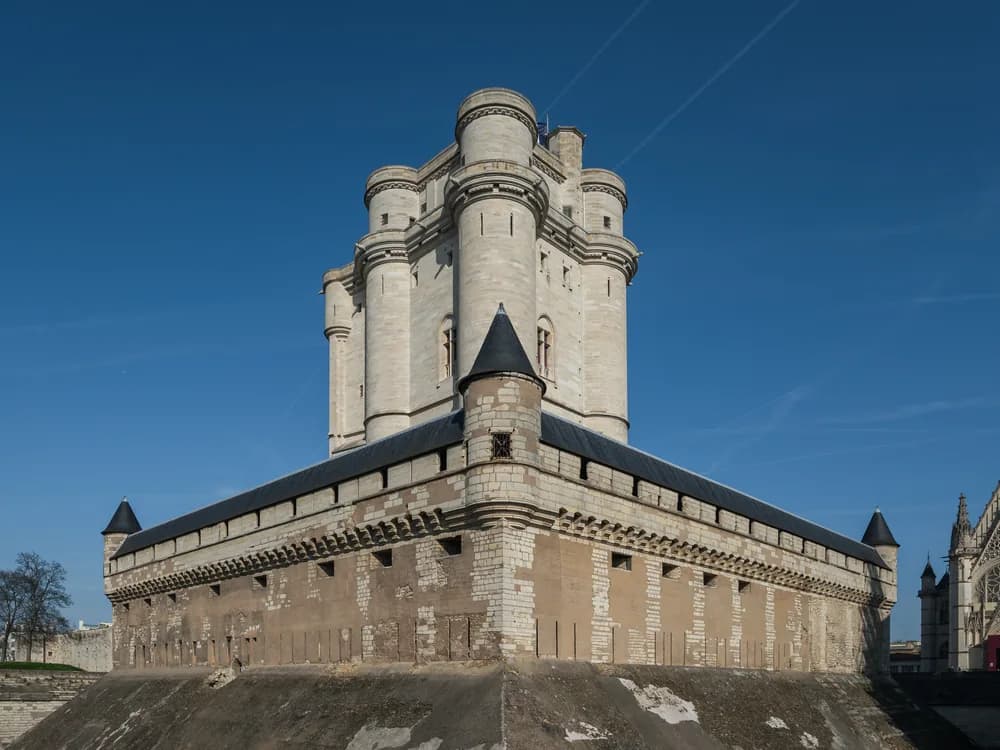 The medieval keep of the Château de Vincennes rising above the Bois de Vincennes, Paris, France