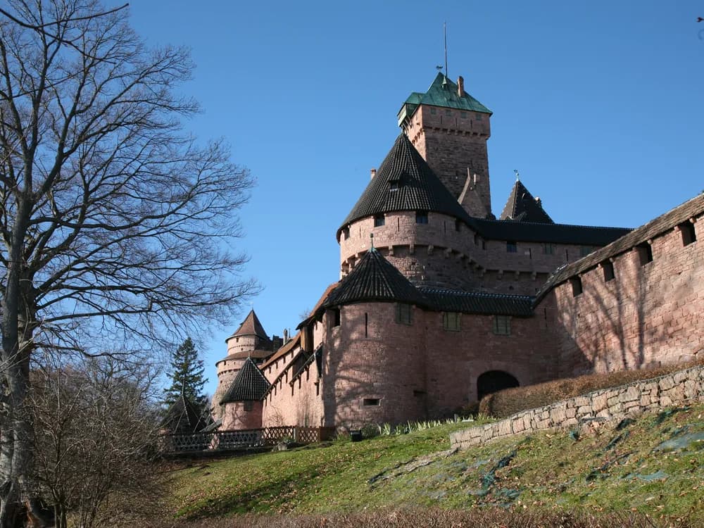 Haut-Kœnigsbourg Castle rising above the Alsatian wine route in France