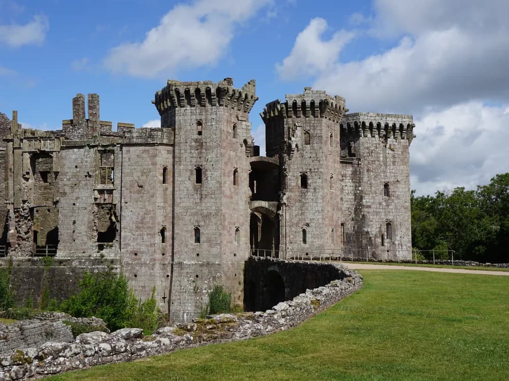 Raglan Castle Great Tower and ruins in Monmouthshire, South Wales