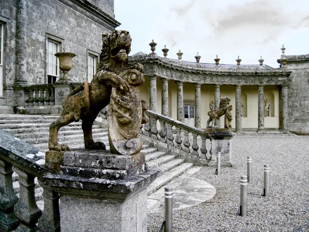 Russborough House's long Palladian granite facade in the Wicklow countryside, Ireland