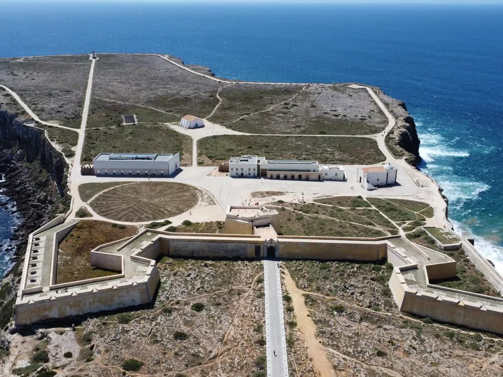 Sagres Fortress at the southwesternmost tip of continental Europe — the dramatic clifftop promontory associated with Prince Henry the Navigator and the launch of Portugal's Age of Discoveries