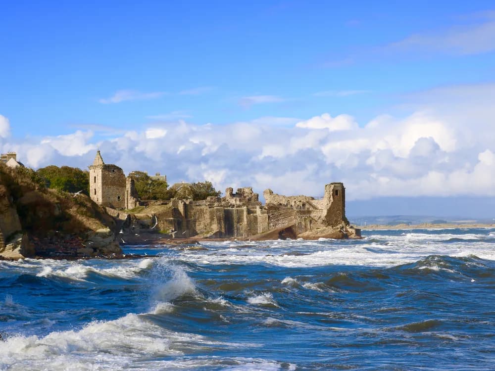 St Andrews Castle ruins on the North Sea cliffs in Fife, Scotland