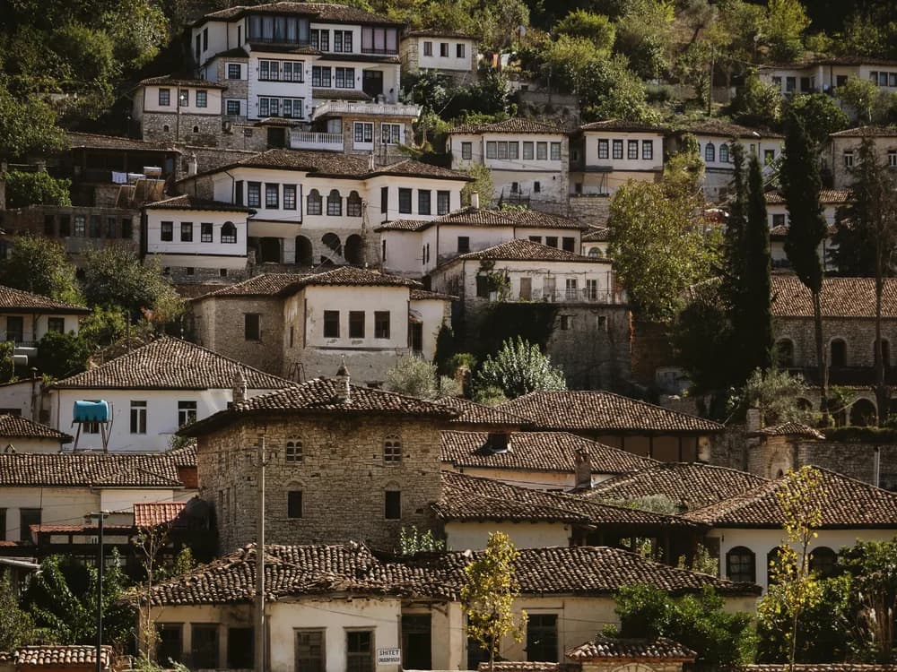Berat Castle's Ottoman-era towers above the Osum River