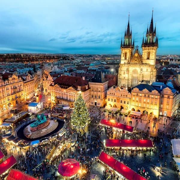 Prague Castle overlooking the Vltava River and Charles Bridge