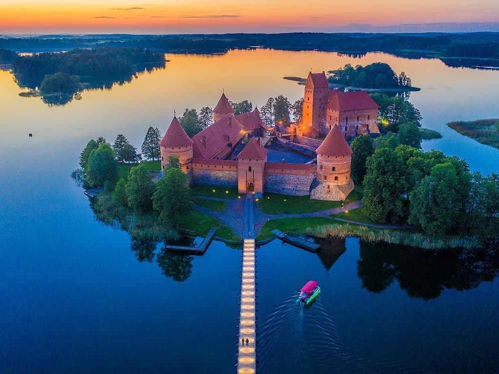 Trakai Island Castle reflected in Lake Galvė