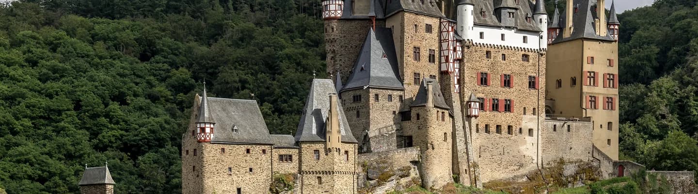 Neuschwanstein Castle rising from the Bavarian forest in autumn — Germany's most famous castle