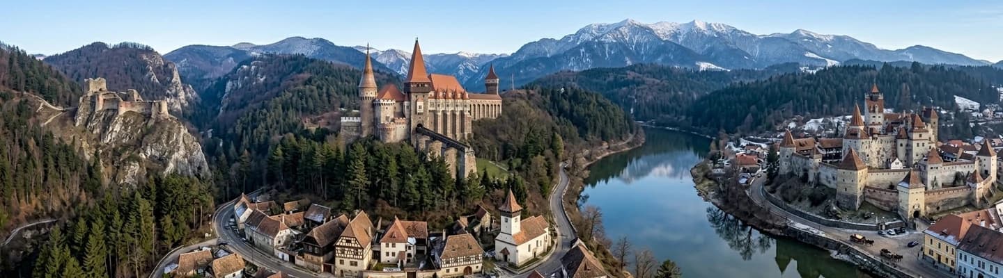 Bran Castle perched on its Transylvanian rock above the mountain pass — the anchor of the Transylvania Castle Route