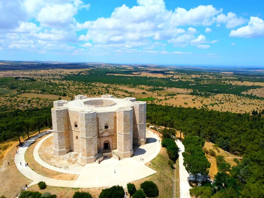 Castel del Monte's perfect octagonal form on its Puglian hilltop at sunset