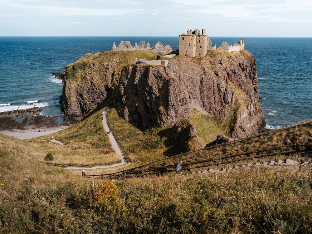 Dunnottar Castle perched on sea cliffs above the North Sea, Scotland