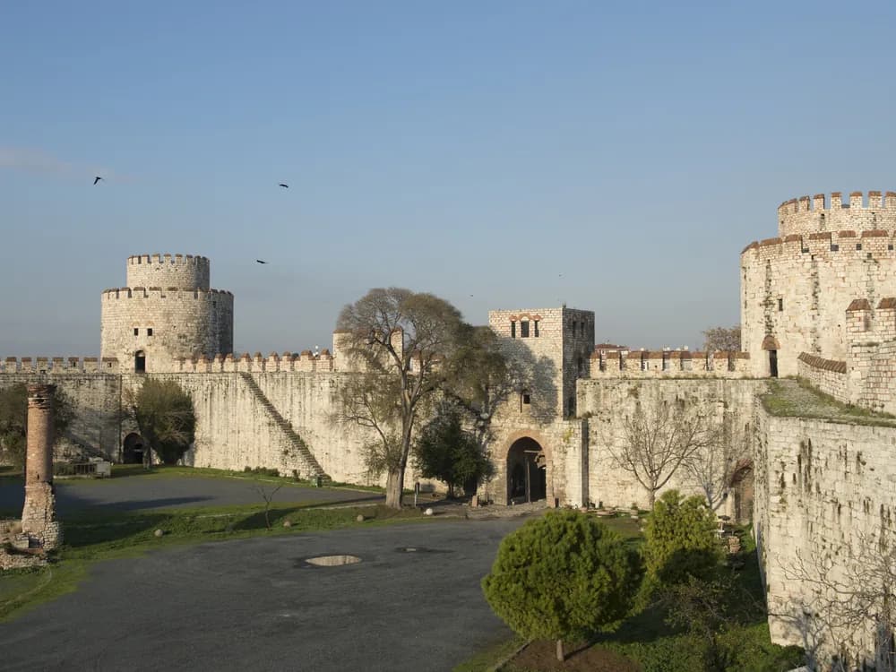 The Theodosian Walls and Yedikule Seven Towers Fortress rising above Istanbul, Turkey