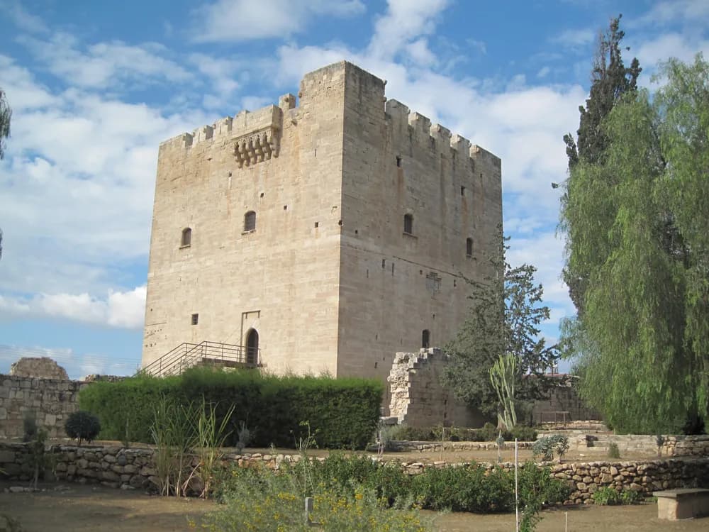 Kolossi Crusader Castle tower rising above the citrus groves of Cyprus
