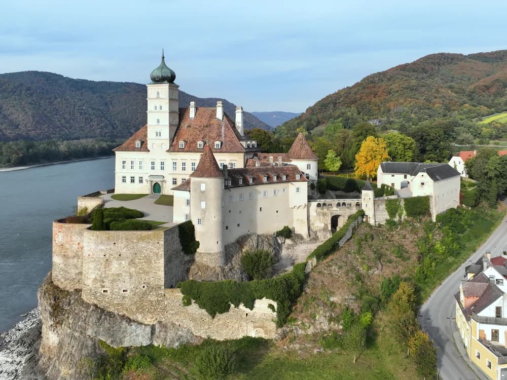 Melk Abbey rising above the Danube in the Wachau Valley, Austria