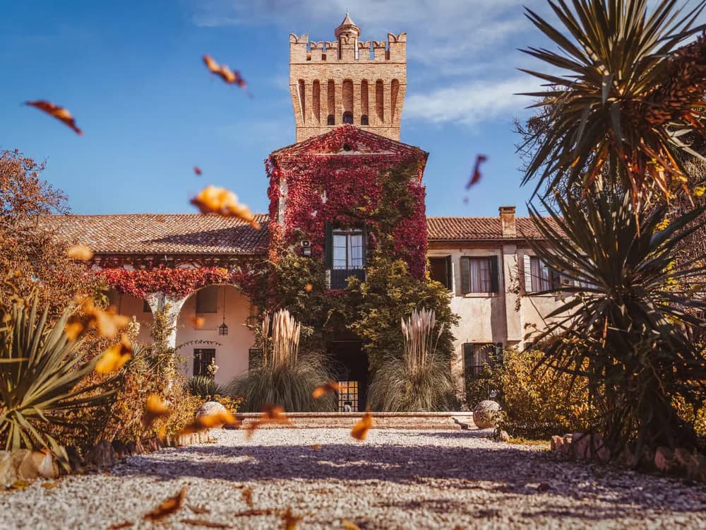 San Pelagio Castle in Due Carrare, Veneto — the medieval moated fortress that served as D'Annunzio's 1918 base for the Flight over Vienna, now housing the Museo del Volo