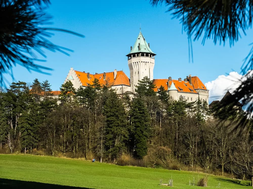 Smolenice Castle (Smolenický zámok) in the Little Carpathians, Slovakia — Jozef Pálffy Jr.'s neo-Gothic reconstruction of a medieval mountain-pass fortress, now a Slovak Academy of Sciences conference centre