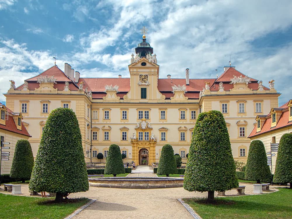 Valtice Chateau (Zámek Valtice) in South Moravia, Czech Republic — the High Baroque residence of the Liechtenstein family designed by Fischer von Erlach, at the heart of the UNESCO Lednice-Valtice Cultural Landscape
