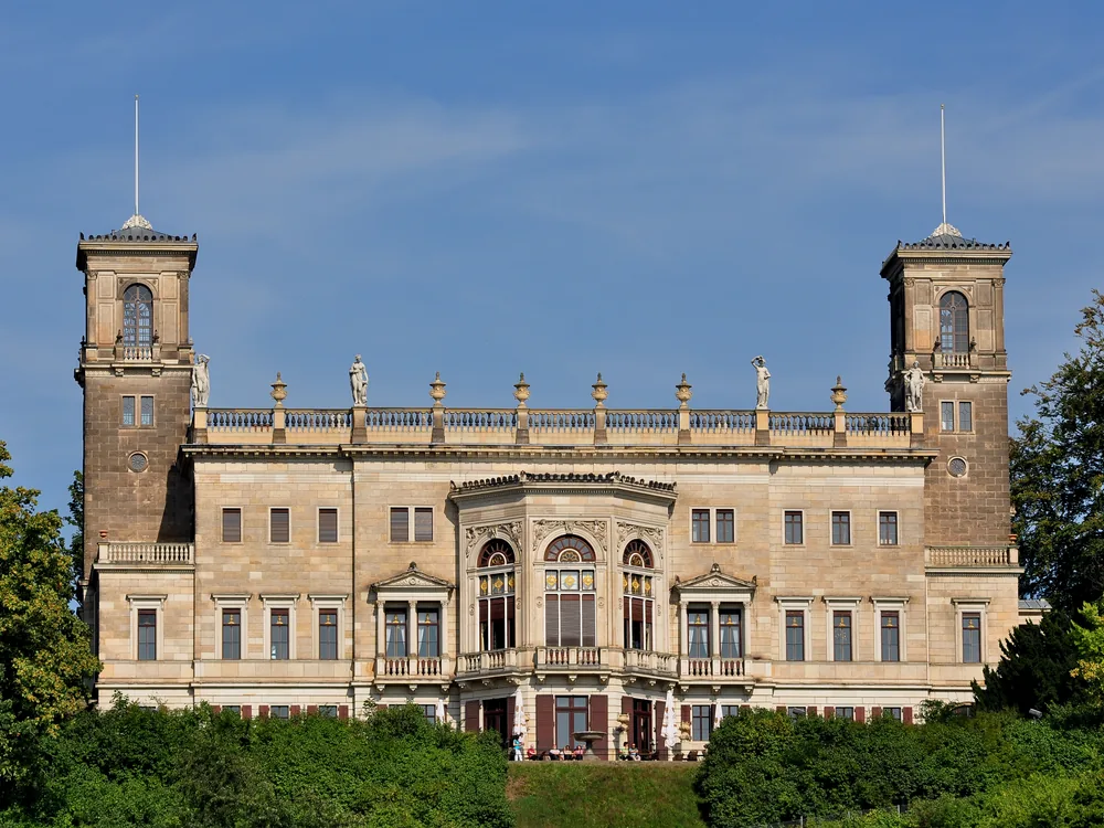 Albrechtsberg Palace above the Elbe in Loschwitz, Dresden, with its terraced gardens