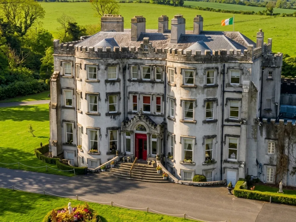Ballyseede Castle near Tralee, County Kerry, Ireland, a 16th-century FitzGerald castle rebuilt in 1721
