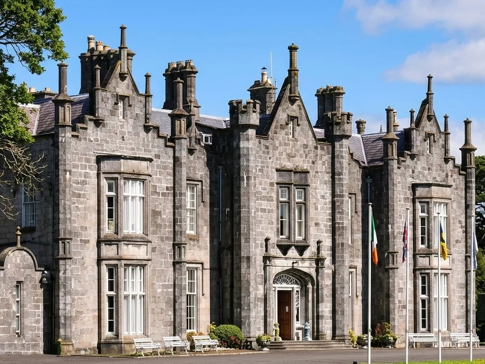 Belleek Castle on the River Moy near Ballina, County Mayo, Ireland, home to the Marshall Doran Collection of arms, armour and fossils