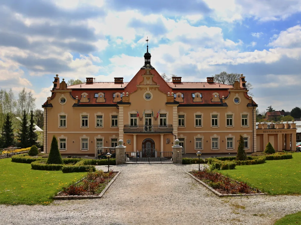 Berchtold Château in Kunice-Vidovice near Prague, Czech Republic — a château built up from an 1877 estate, now a hotel