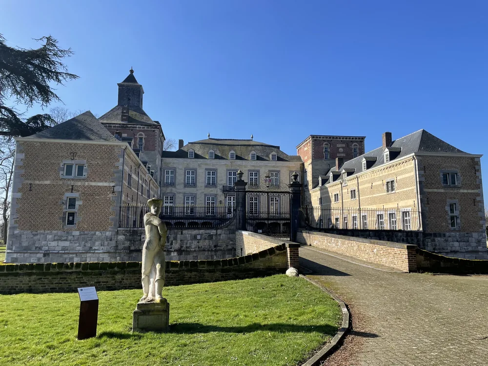 Borgharen Castle near Maastricht, Netherlands — a medieval Limburg castle rebuilt after its 1318 destruction, with its moat and forecourt intact