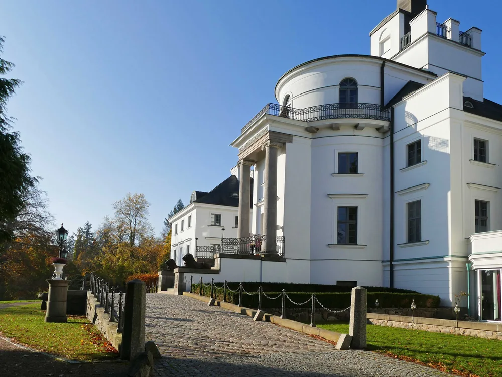 Burg Schlitz Castle, a classical manor house in Hohen Demzin, Mecklenburg-Vorpommern, Germany, surrounded by a 180-hectare landscape park