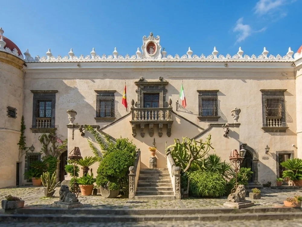 Calatabiano Castle (Castello di San Marco), an 18th-century castellized estate between Mount Etna and the Ionian coast, Sicily, Italy
