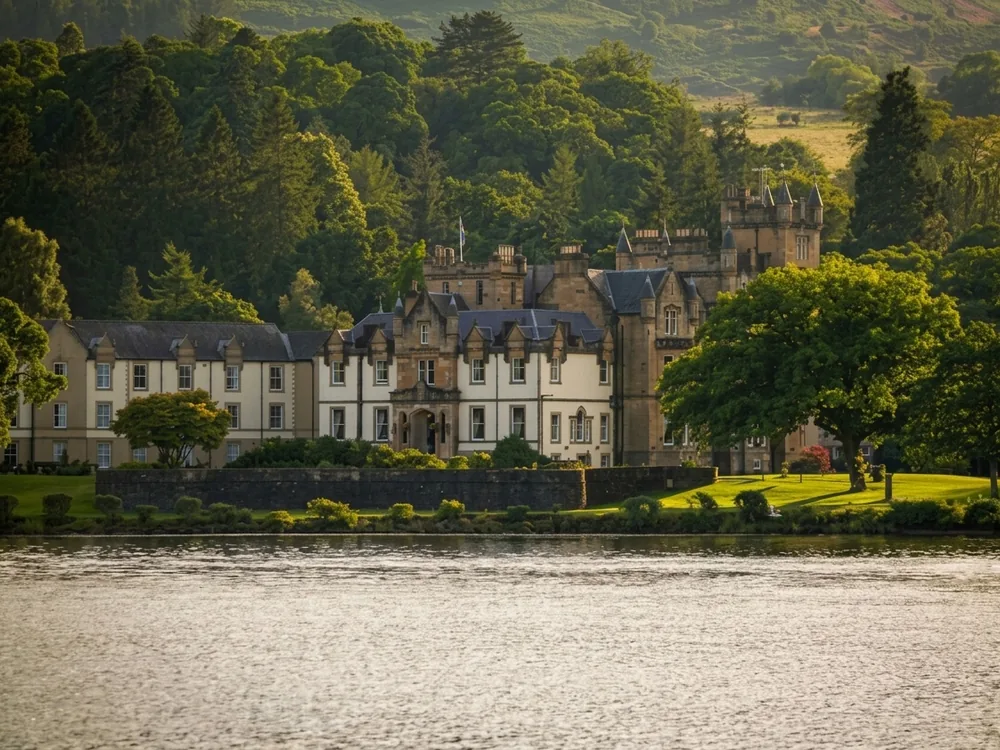 Cameron House on the shore of Loch Lomond, Scotland, the Smollett family's Baronial estate rebuilt in 1830
