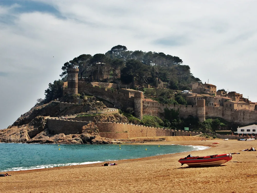 Castell de Tossa de Mar (Vila Vella) — the medieval fortified town and its towers on the Costa Brava headland above the Mediterranean, the sole surviving fortified medieval town on the Catalan coast, Girona, Spain