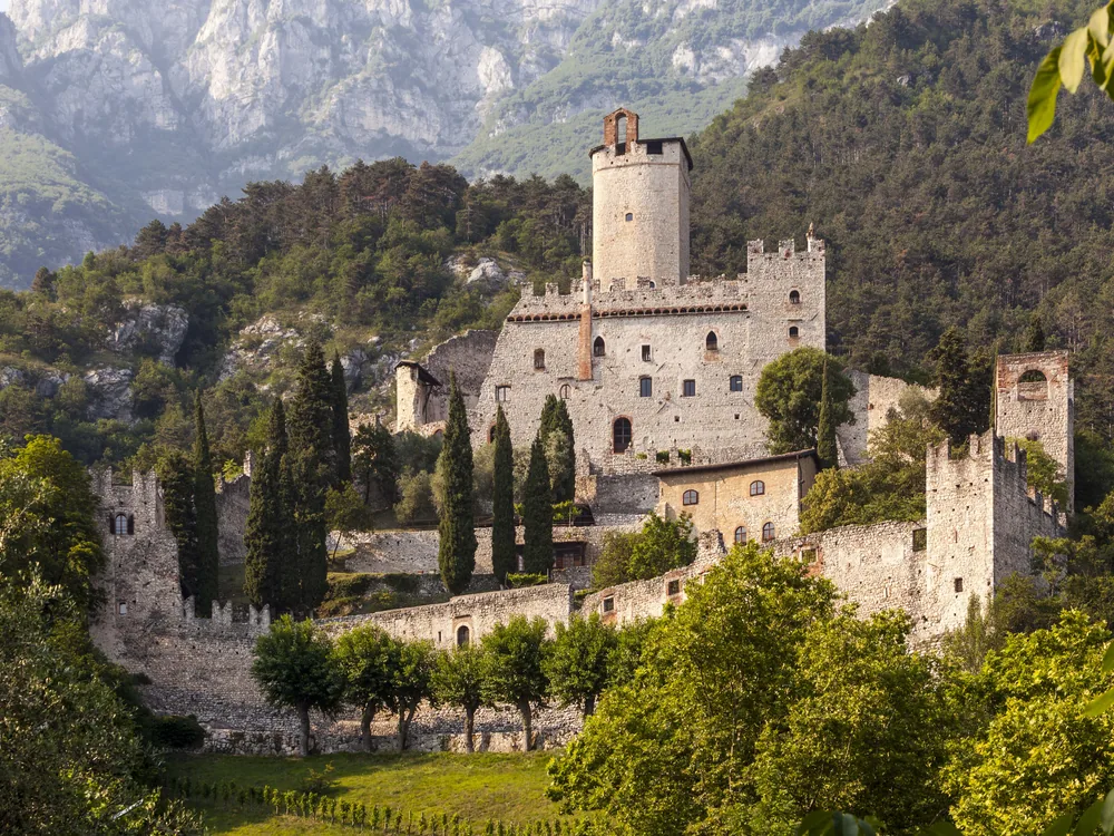Castello di Avio's medieval towers above the Adige valley, Trentino