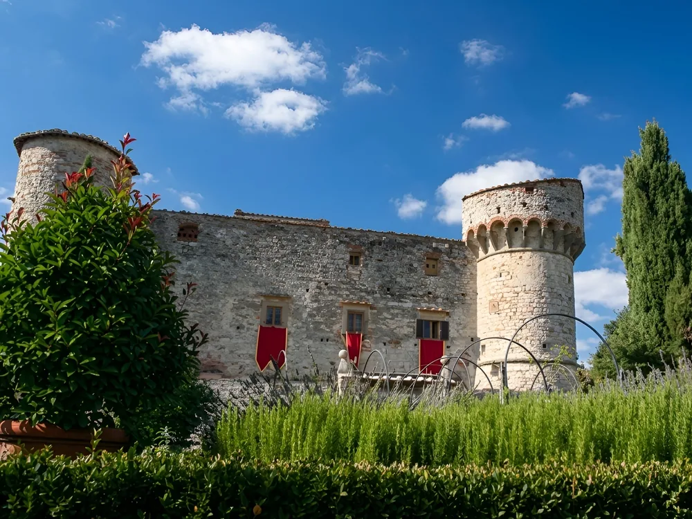 Castello di Meleto, a Ricasoli-Firidolfi castle with an 18th-century theatre, in Gaiole in Chianti, Tuscany, Italy