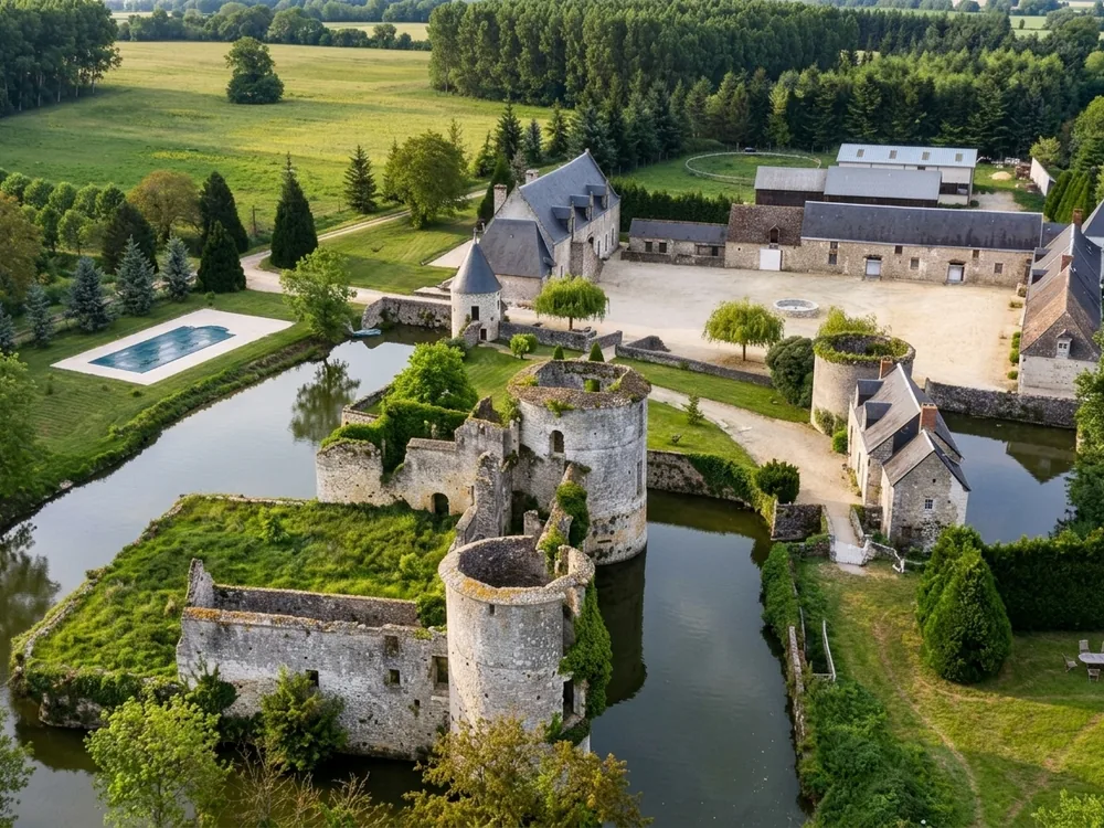 Château de Hommes, whose guests sleep in a 15th-century tithe barn beside the ruined 12th-century château, Hommes, Loire Valley, France