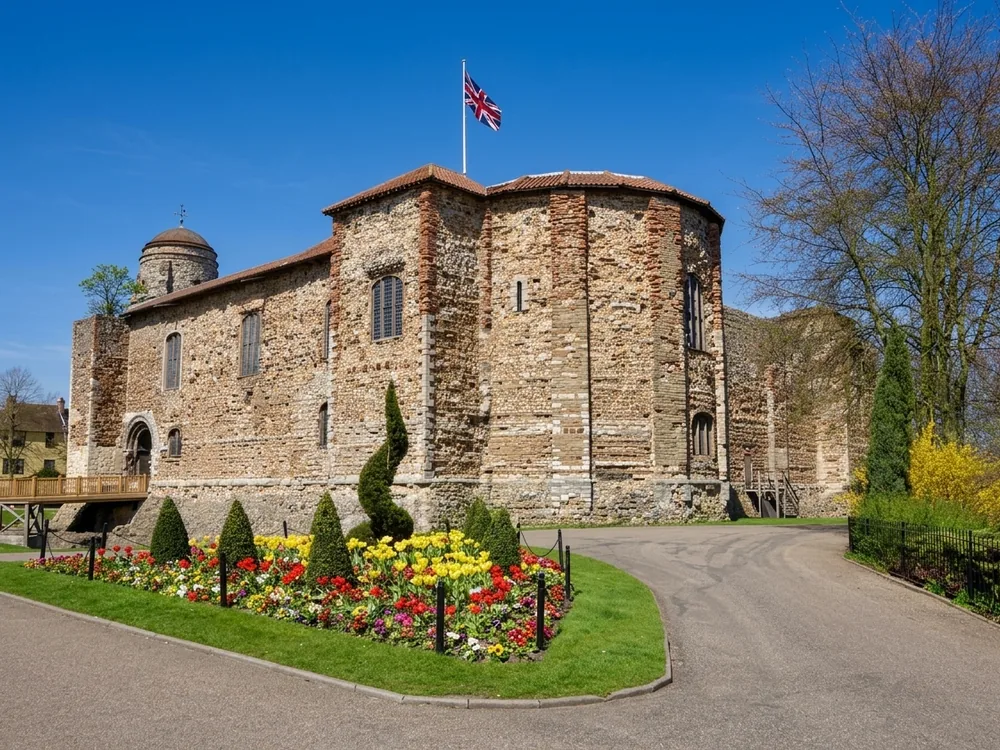 Colchester Castle, the largest Norman keep in Europe, built on the foundations of the Roman Temple of Claudius, Essex, England
