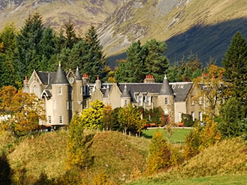 Dalmunzie Castle on a 6,500-acre Highland Perthshire estate at Spittal of Glenshee, Scotland