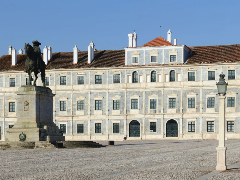 Ducal Palace of Vila Viçosa (Paço Ducal) — the 110-metre marble facade of the House of Braganza's ducal residence above the Terreiro do Paço, Vila Viçosa, Alentejo, Portugal