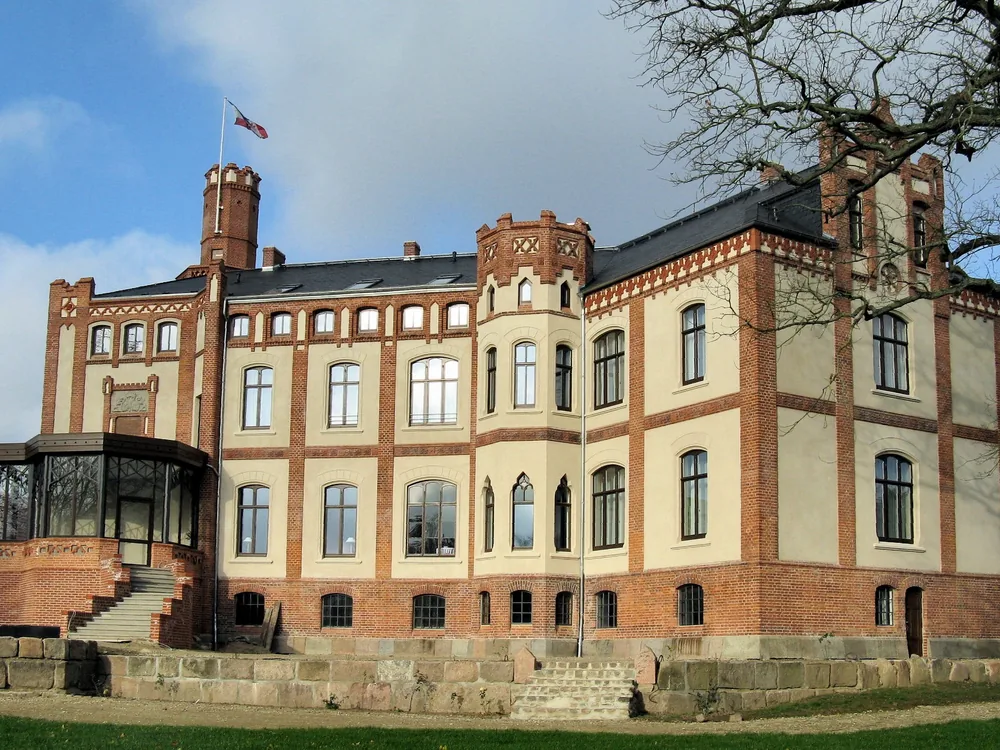 Gamehl Castle (Schloss Gamehl), a restored 19th-century neo-Gothic manor house near Wismar, Mecklenburg-Vorpommern, Germany