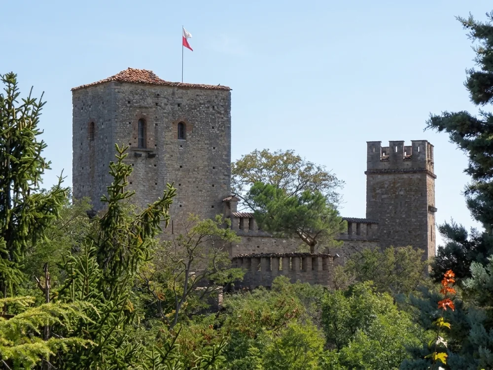 Gropparello Castle, home to the Torre del Barbagianni hotel and the Parco delle Fiabe theme park, Emilia-Romagna, Italy