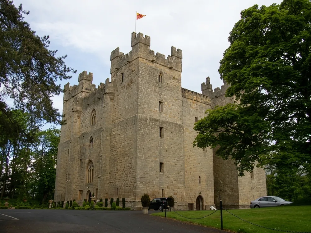 Langley Castle near Hexham, Northumberland, England, a 14th-century H-plan tower house described by English Heritage as possibly the finest in the county