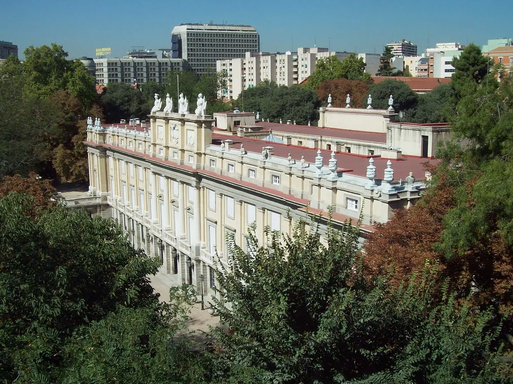Palacio de Liria (Liria Palace) in Madrid — the neoclassical residence of the House of Alba with its formal garden, housing works by Goya, Rubens, and Titian, Argüelles, Madrid, Spain