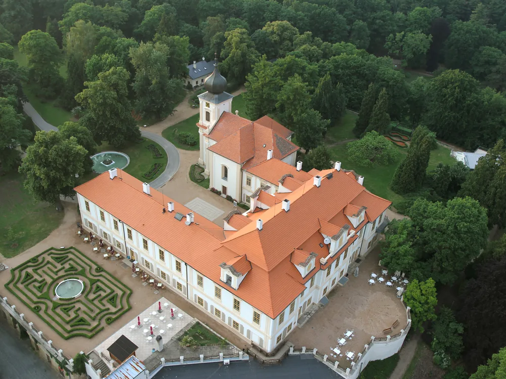 Loučeň Château in Central Bohemia, Czech Republic — a Baroque château of 1704–1713 with a park of labyrinths, now a château resort
