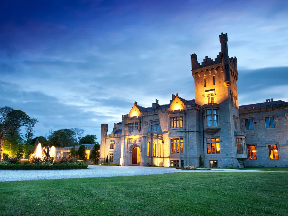 Lough Eske Castle in County Donegal, Ireland, a Victorian Gothic Revival hotel beside the ruins of the medieval O'Donnell clan castle