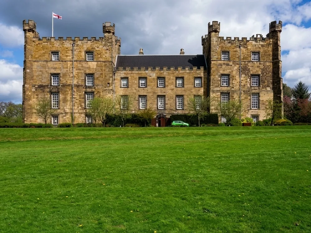 Lumley Castle above the River Wear in Chester-le-Street, County Durham, England, built in 1389 by Sir Ralph Lumley