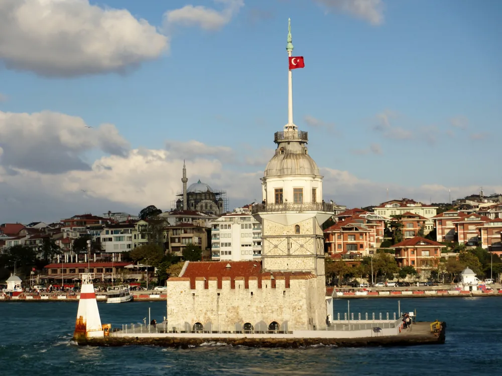 Maiden's Tower (Kız Kulesi) on its islet at the mouth of the Bosphorus, Istanbul, Turkey