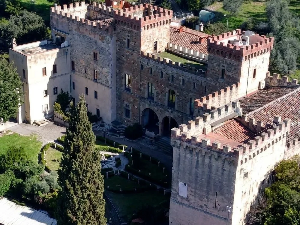 Montalbano Castle, a roughly 1,500-year-old castle with rooms in restored San Marco convent cells, near Florence, Tuscany, Italy