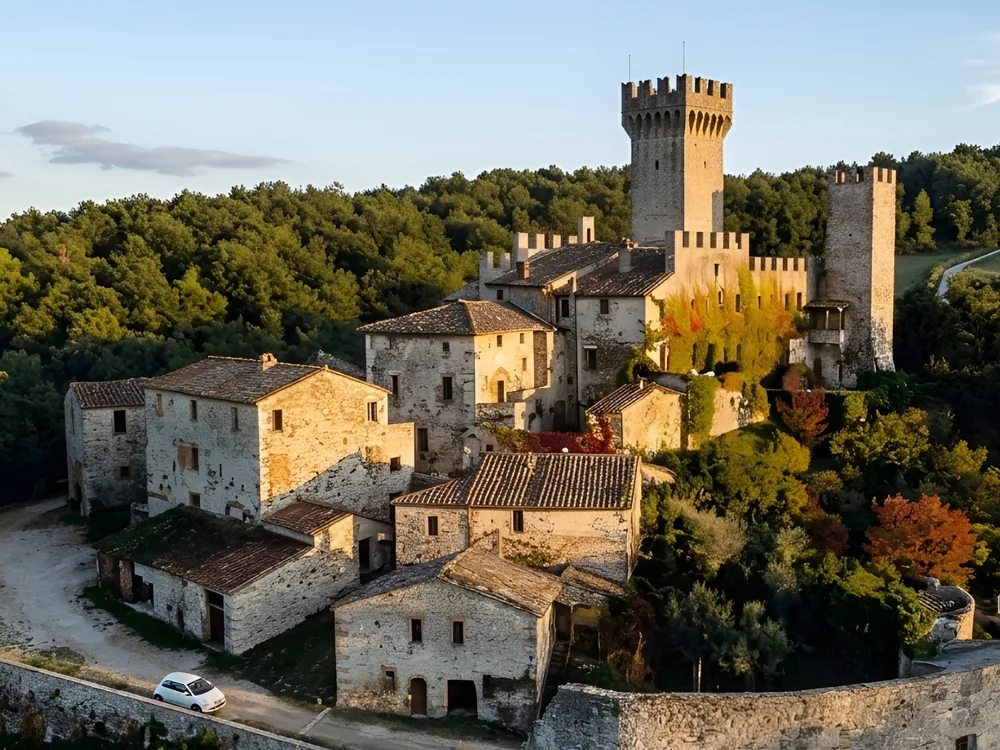 Montalto in Chianti Castle, with a possibly Lombard-origin tower, in Castelnuovo Berardenga, Tuscany, Italy