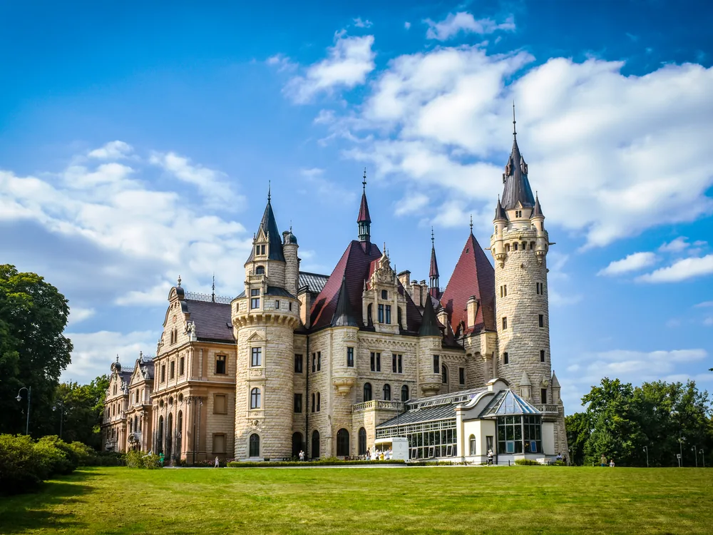Moszna Castle in Opole Voivodeship, Poland — the Tiele-Winckler family's eclectic Baroque, neo-Gothic and neo-Renaissance palace