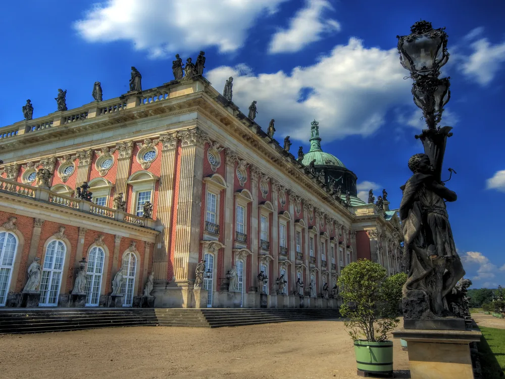 New Palace (Neues Palais) at the western end of Sanssouci Park in Potsdam — Frederick the Great's 213-metre High Baroque statement palace built 1763–1769 after the Seven Years' War