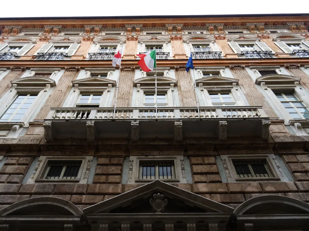 Palazzo Tobia Pallavicino (Palazzo Carrega-Cataldi) on Via Garibaldi, Genoa — the 1558 Bergamasco Renaissance palace housing the Galleria Dorata, a Rococo Golden Gallery added in 1704 by the Carrega family